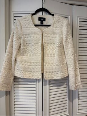 H&M Cream Crochet Lace Open-Front Blazer